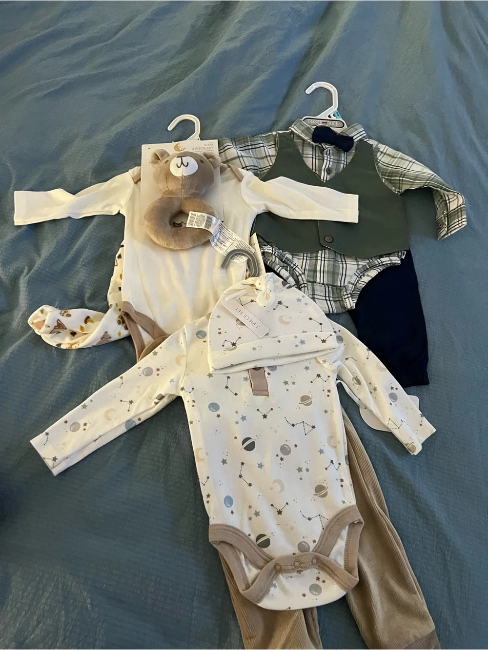 Carter's Cream, Tan and Green Baby Matching Sets - 3pc